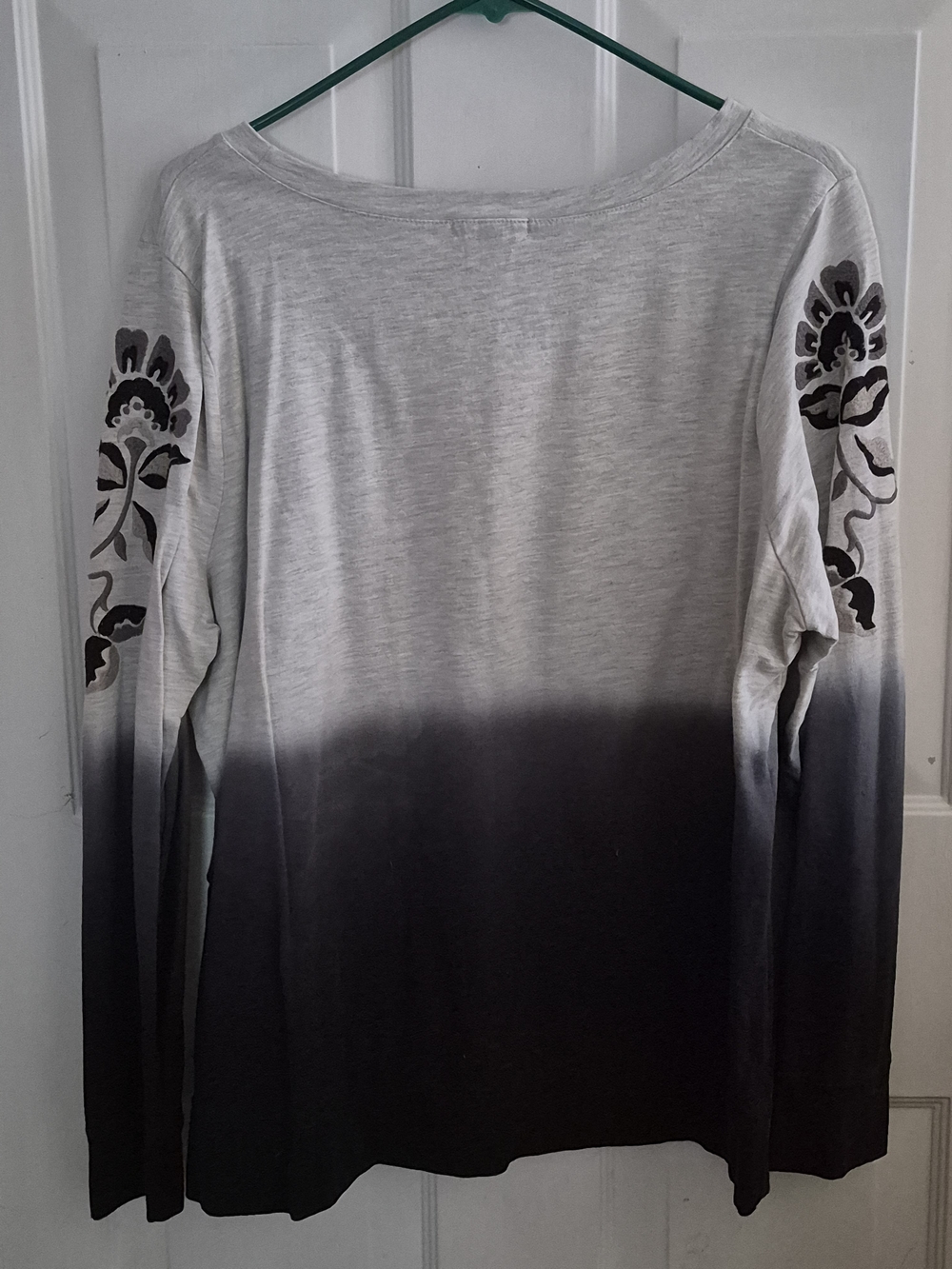 Lane Bryant Gray to Navy Ombre Long-Sleeve Top with Sleeve Embroidery
